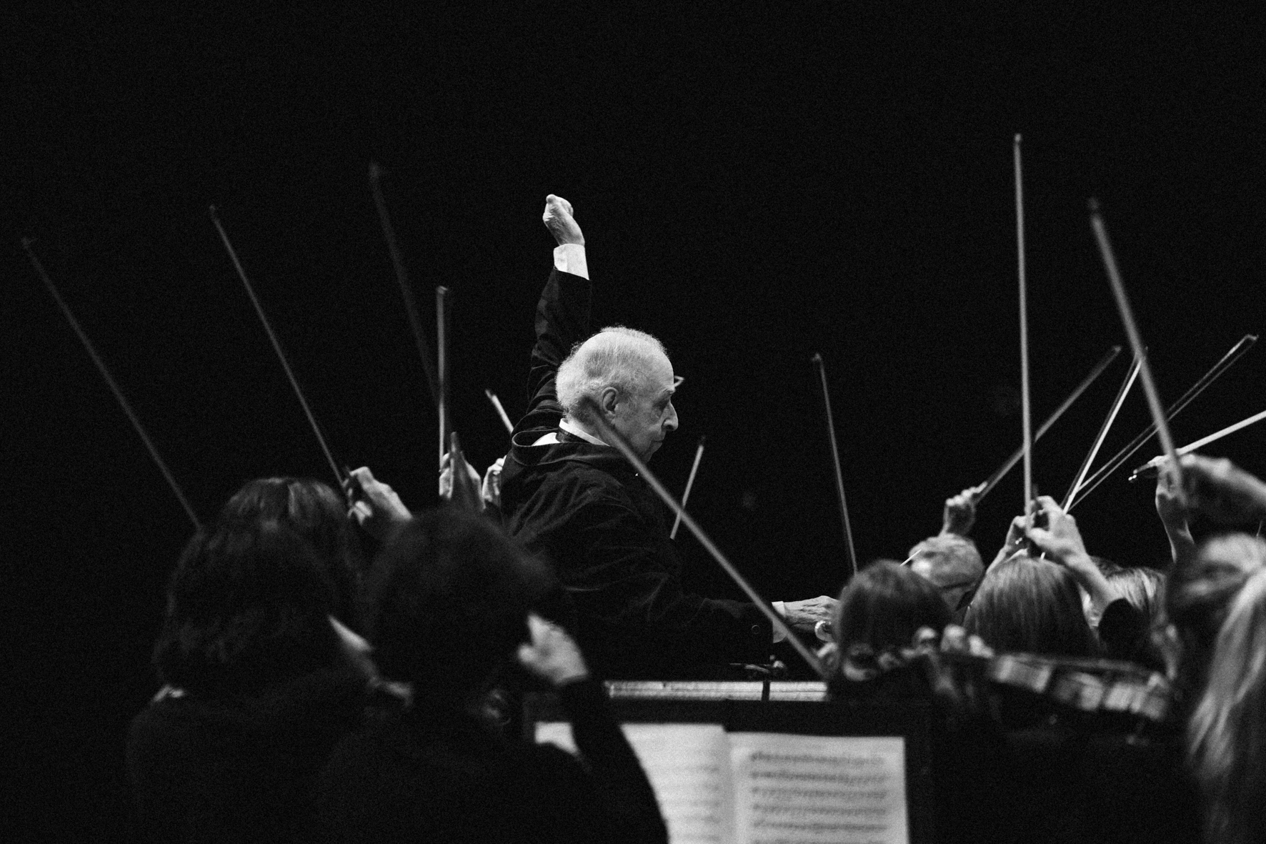 Le chef Lawrence Foster à la direction de l'Orchestre Philharmonique de Marseille, photographié par Valentine Chauvin au Festival de Piano de la Roque d'Anthéron en juillet 2024
